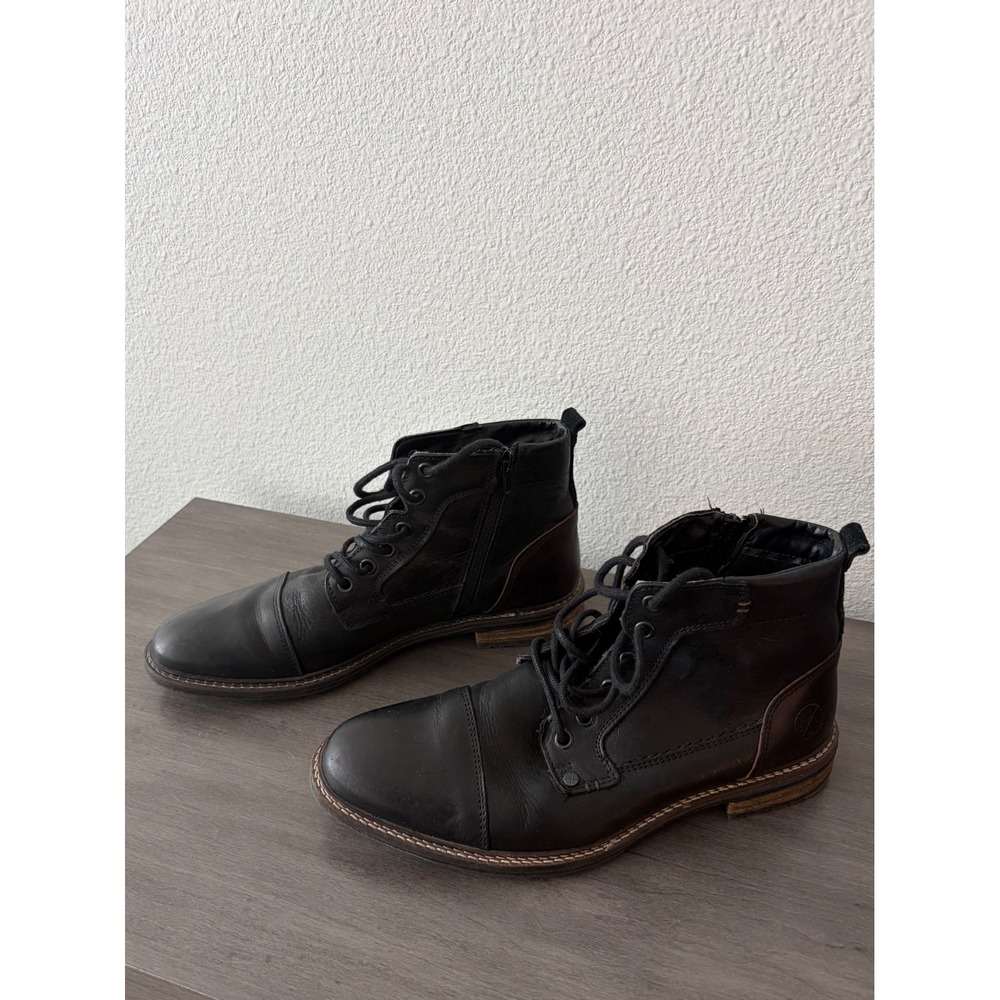 Bullboxer Mens Black Leather Cap Toe Lace Up Side Zip Ankle Boots Portugal US 8